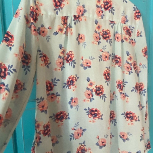 Blouse from Faded Glory - Light Blue Floral button up motorcycle collar cottage - Picture 8 of 9